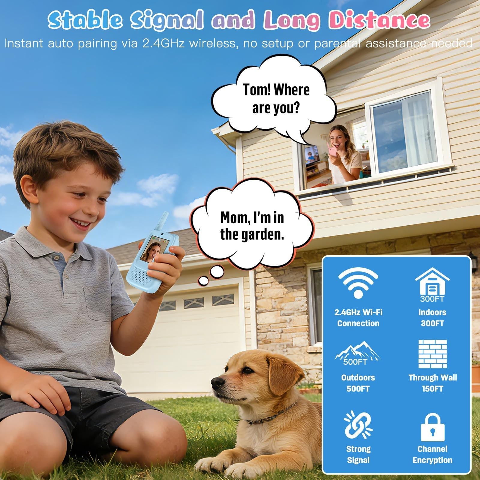 ZealSound video walkie talkies for kids age 3-12, two-pack, colorful handheld communication devices for boys and girls.