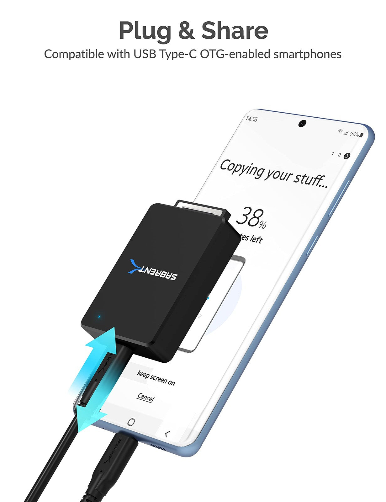 SABRENT CFexpress Type B card reader with USB 3.2 port and 10Gbps transfer speed for fast data transfer.