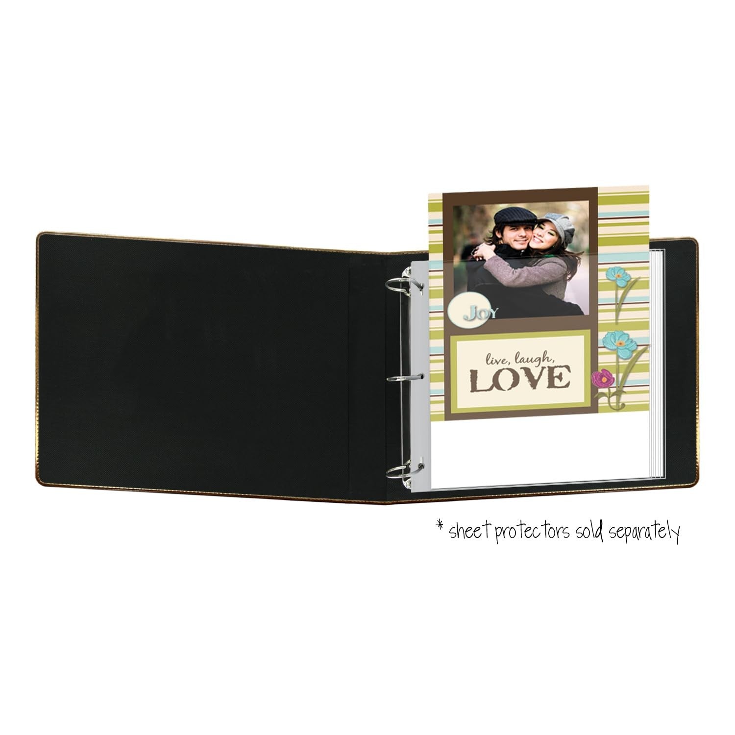 White Pioneer Photo Albums 12x12 scrapbook with gold piped edge and 3-ring binder for photo storage and organization.