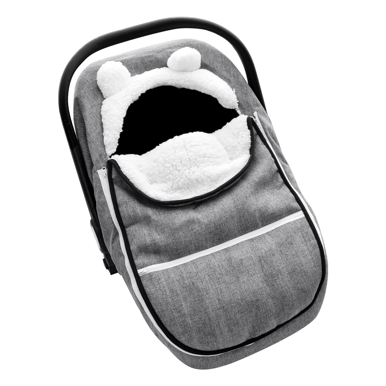 CARUILI winter carseat cover for baby girl and boy, plush, super warm, windproof, designed for winter travel comfort