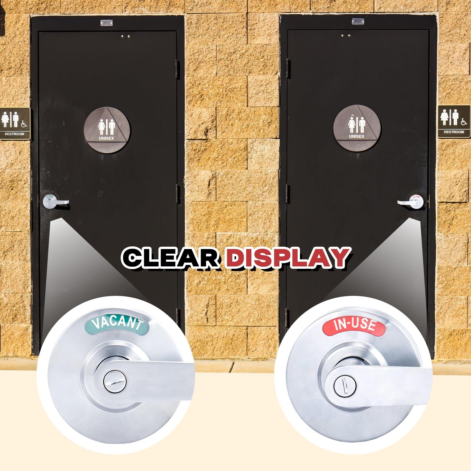 Tandefio commercial bathroom lock with handle and deadbolt, showing vacant and occupied indicators on a secure door lock system.