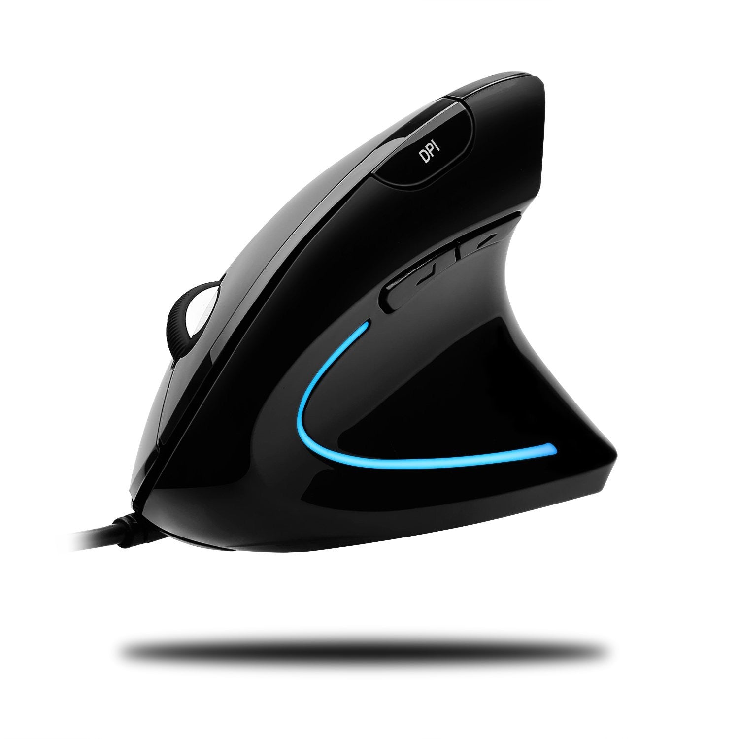 Adesso wired vertical ergonomic optical USB mouse with illuminated buttons and six-button design, right-handed orientation.
