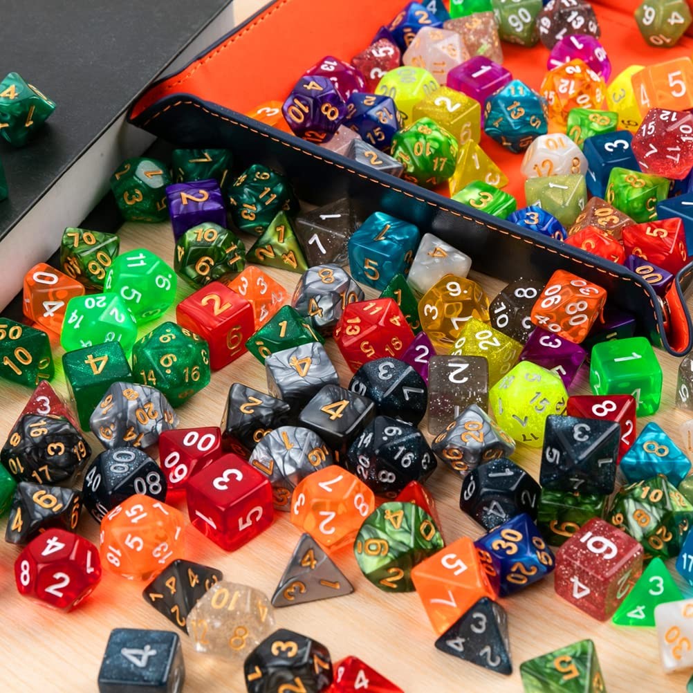 Toyful 25-piece set of Dungeons and Dragons polyhedral dice for tabletop gaming, including various shapes and sizes.