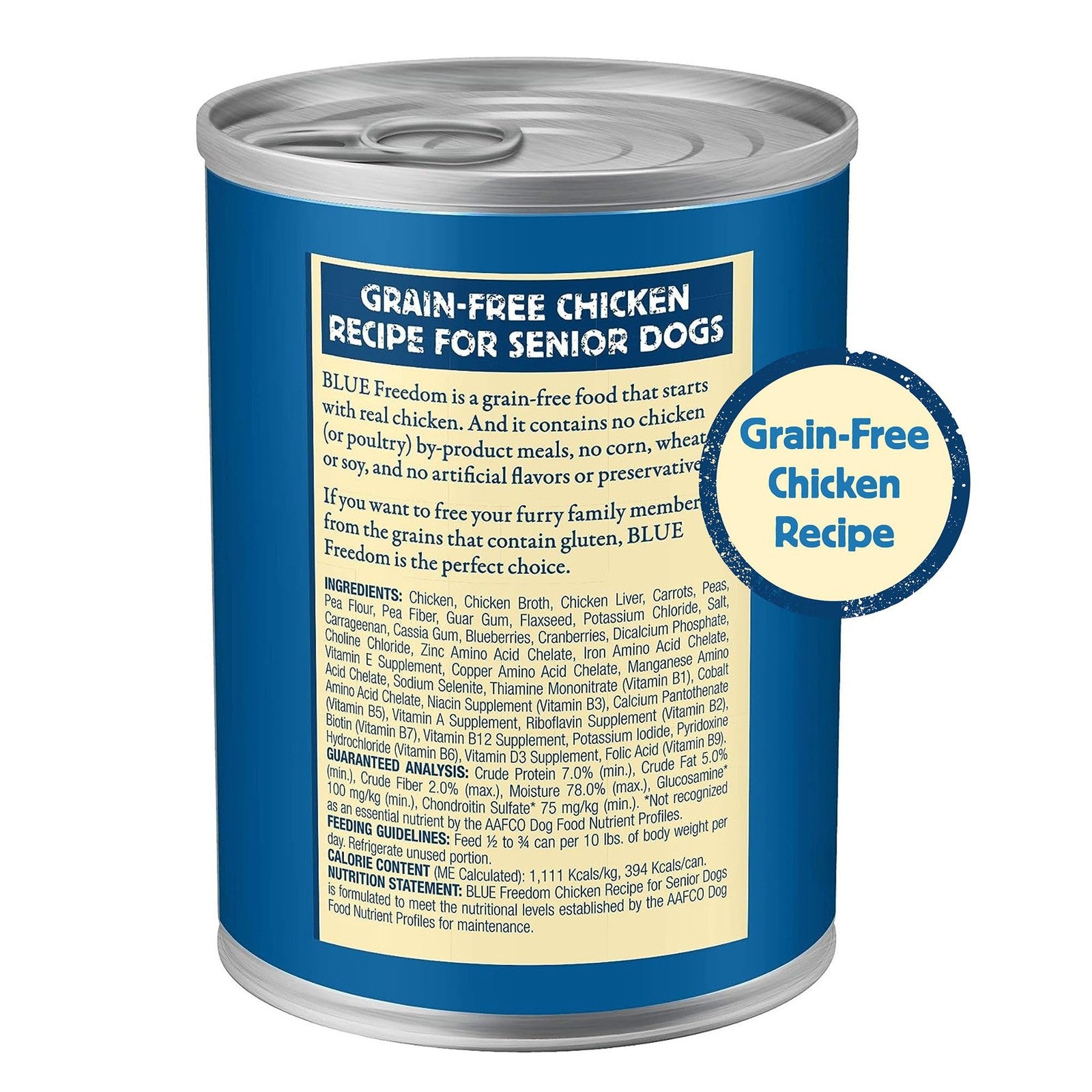 Blue Buffalo Freedom grain-free senior wet dog food in a bowl, featuring tender chunks of dog food and fresh ingredients.