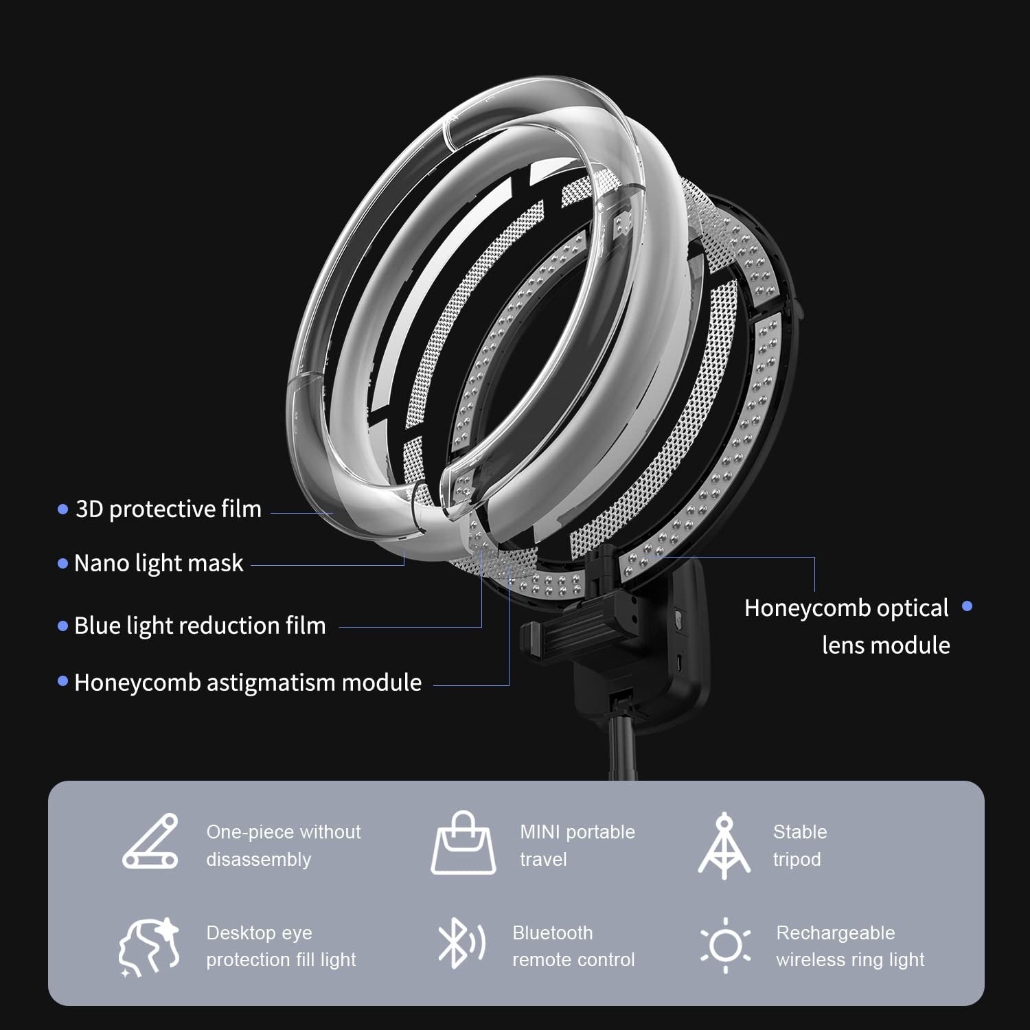 yAyusi portable ring light stand with 10-inch ring, cordless design, 4000mAh battery for photography and video lighting.