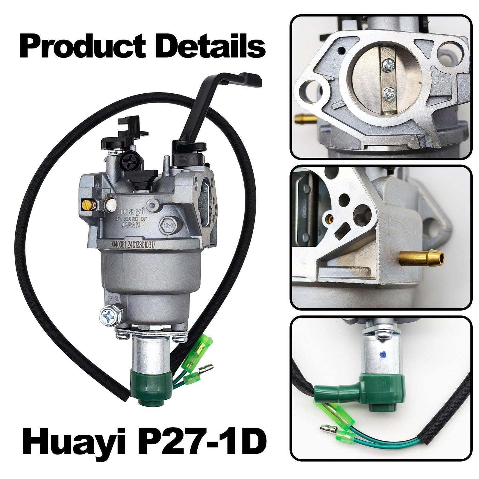 YGQ GX390 generator carburetor kit with OEM Huayi P27-1D replacement, includes carburetor and components for engine repair.