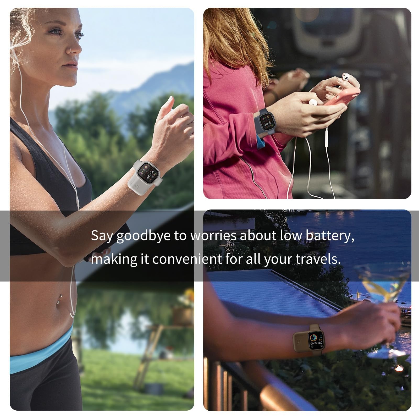 Evacu Apple Watch fast charging portable power bank with 1200mAh capacity, compact travel charger for Apple Watch.