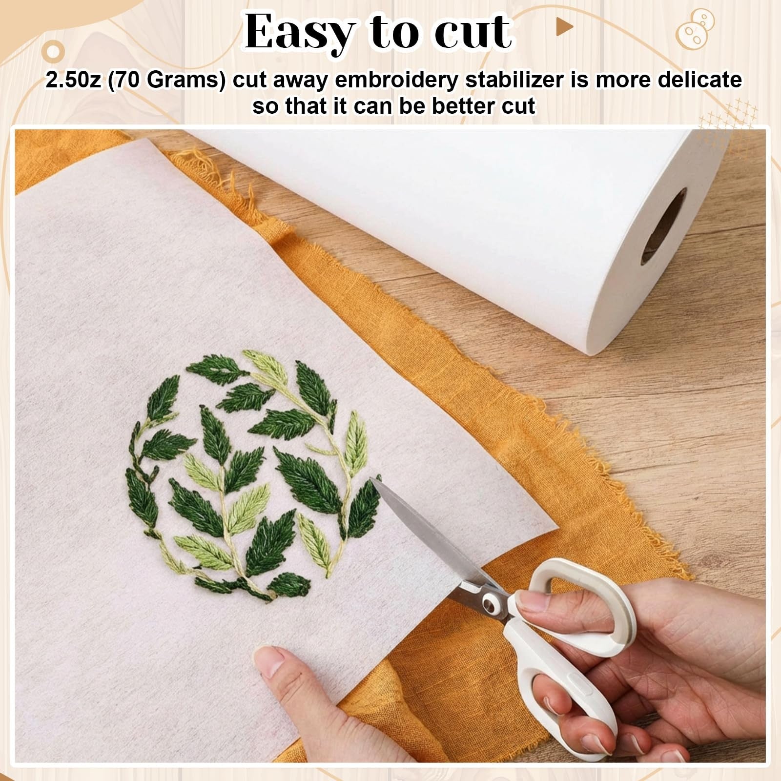 Geosar medium weight embroidery stabilizer roll, 12x50 yards, for backing support and fabric stabilization during sewing projects