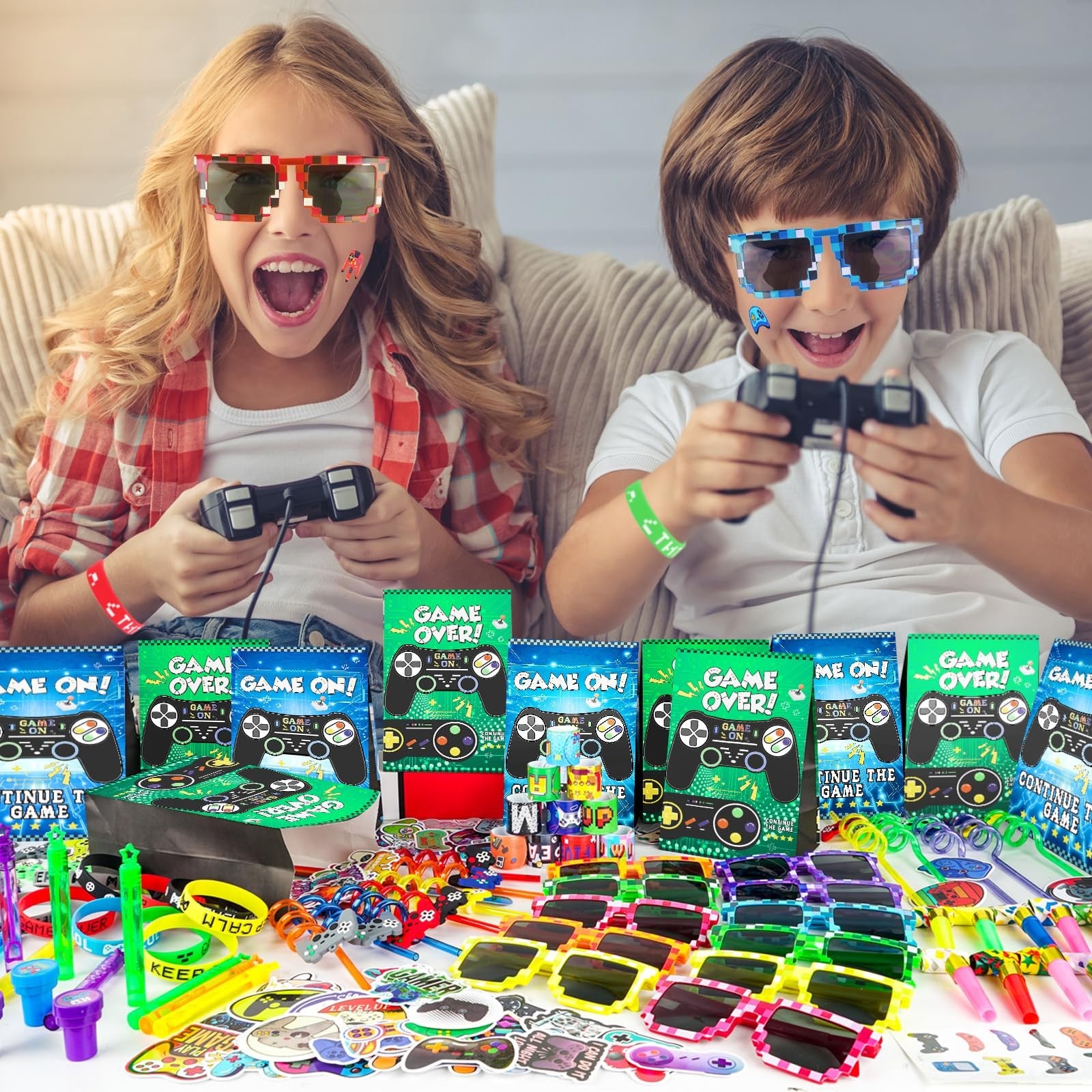 We1stdsee 158-piece video game party favors kit with gamer goodie bags and accessories for 12 guests, perfect for gaming celebrations.