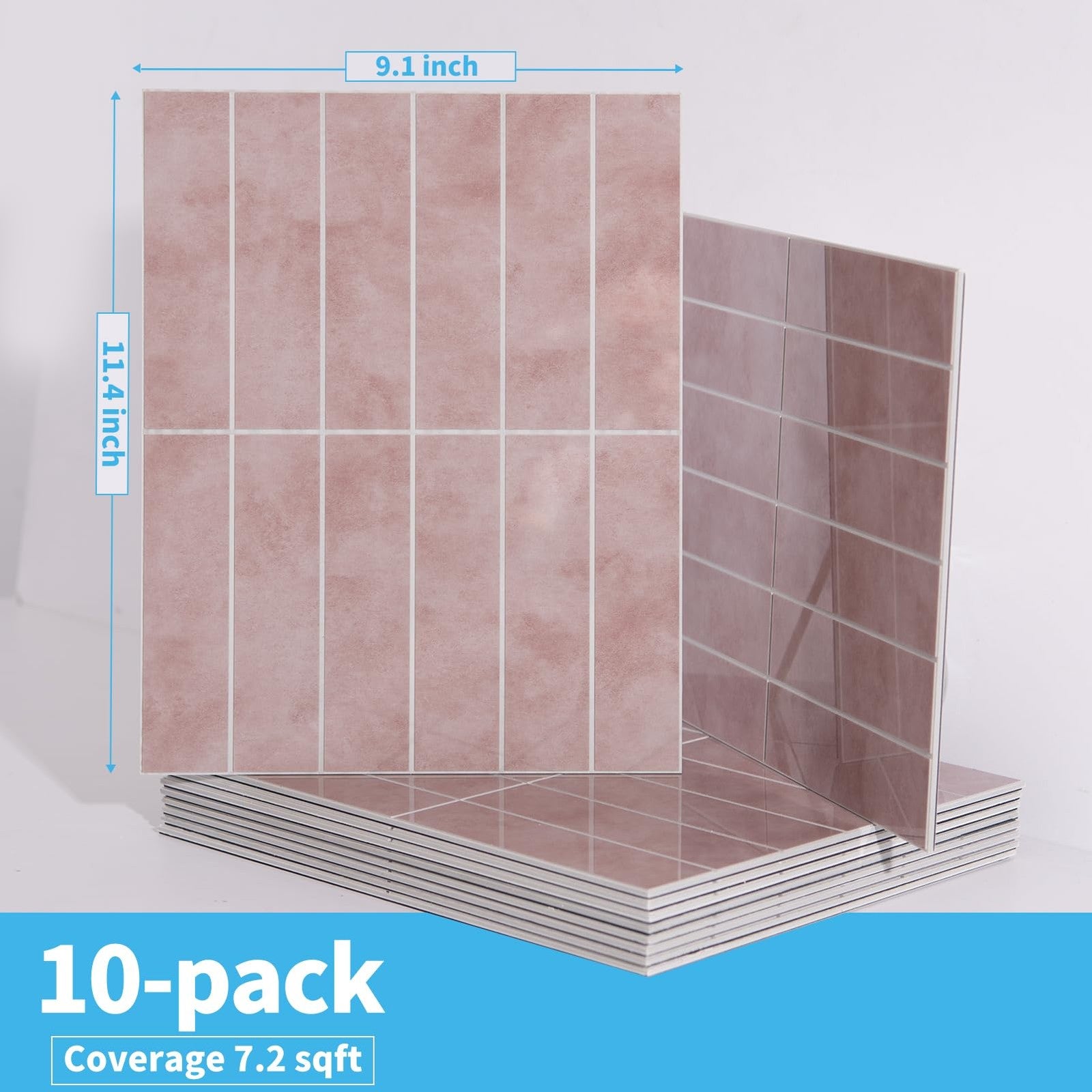 Art3d faux marble peel and stick backsplash tiles, 10-sheet set, suitable for kitchen walls and bathroom surfaces.