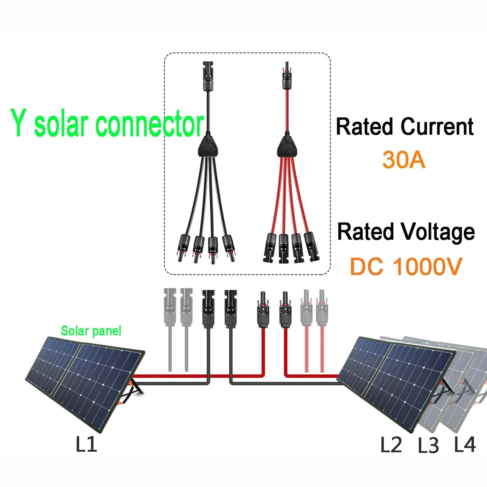 WOODGUILIN Y Solar Connector 1 to 6 parallel cable with six male connectors for solar panel wiring setup.
