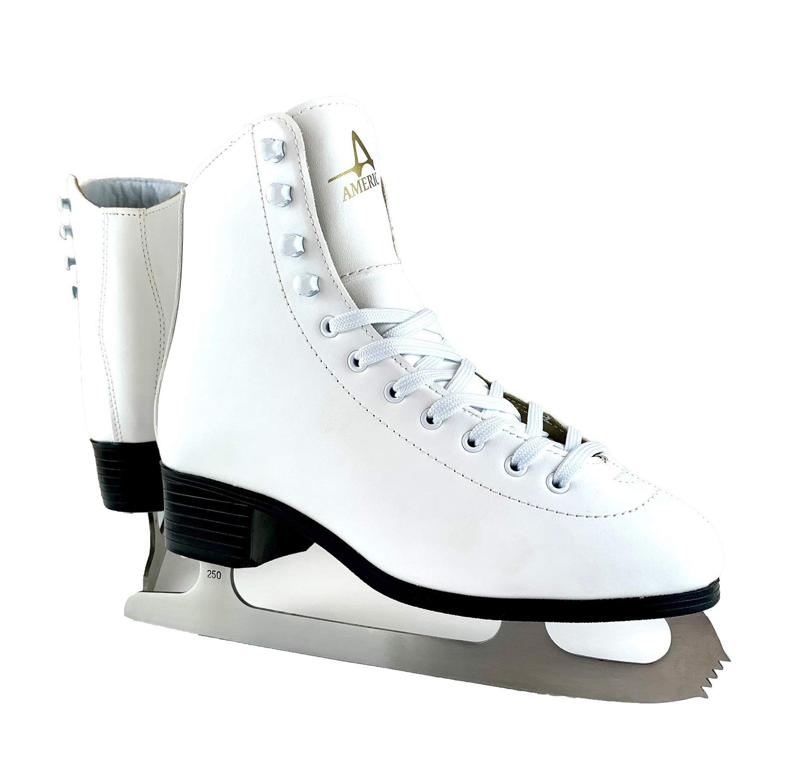 American Athletic women's tricot lined ice skates for recreational figure skating, featuring supportive boots and blades.