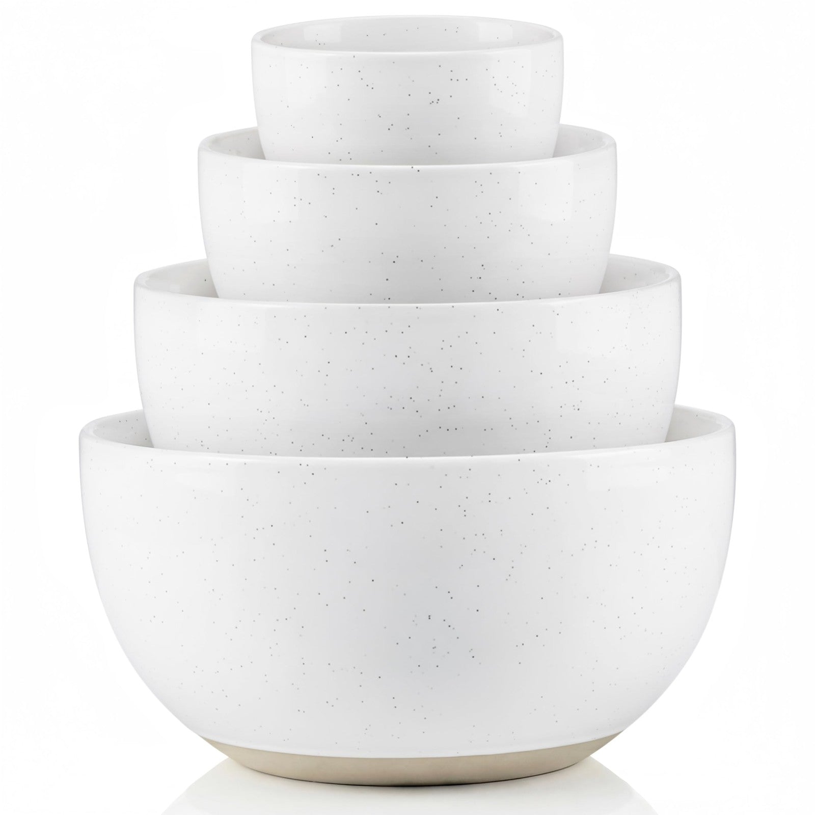 Set of KooK ceramic nesting mixing bowls in various sizes, stoneware kitchen prep bowls with smooth, glazed finishes.