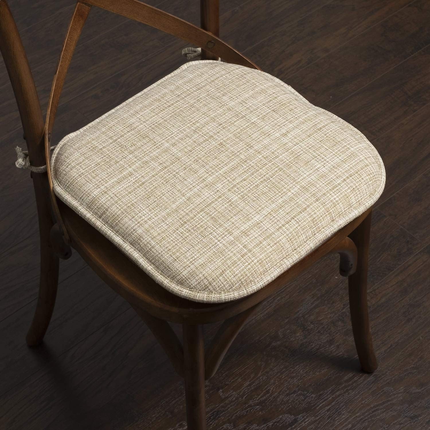 Sweet Home Collection chair cushion with honeycomb pattern, memory foam pads, and tied design for comfortable seating.