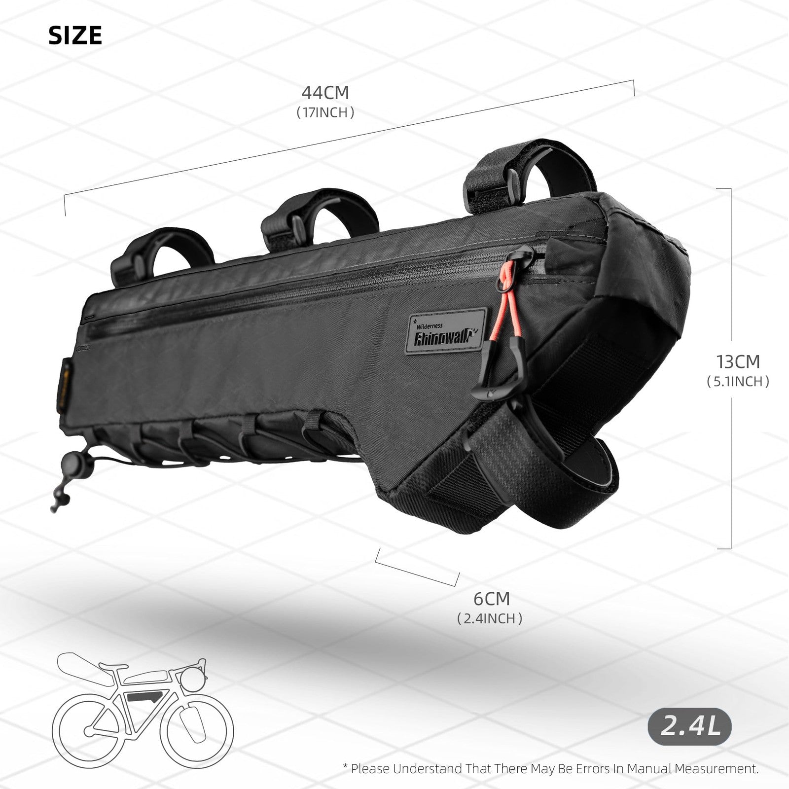 Rhinowalk bicycle front frame bag mounted under top tube, waterproof triangle bag for bike storage and accessories.