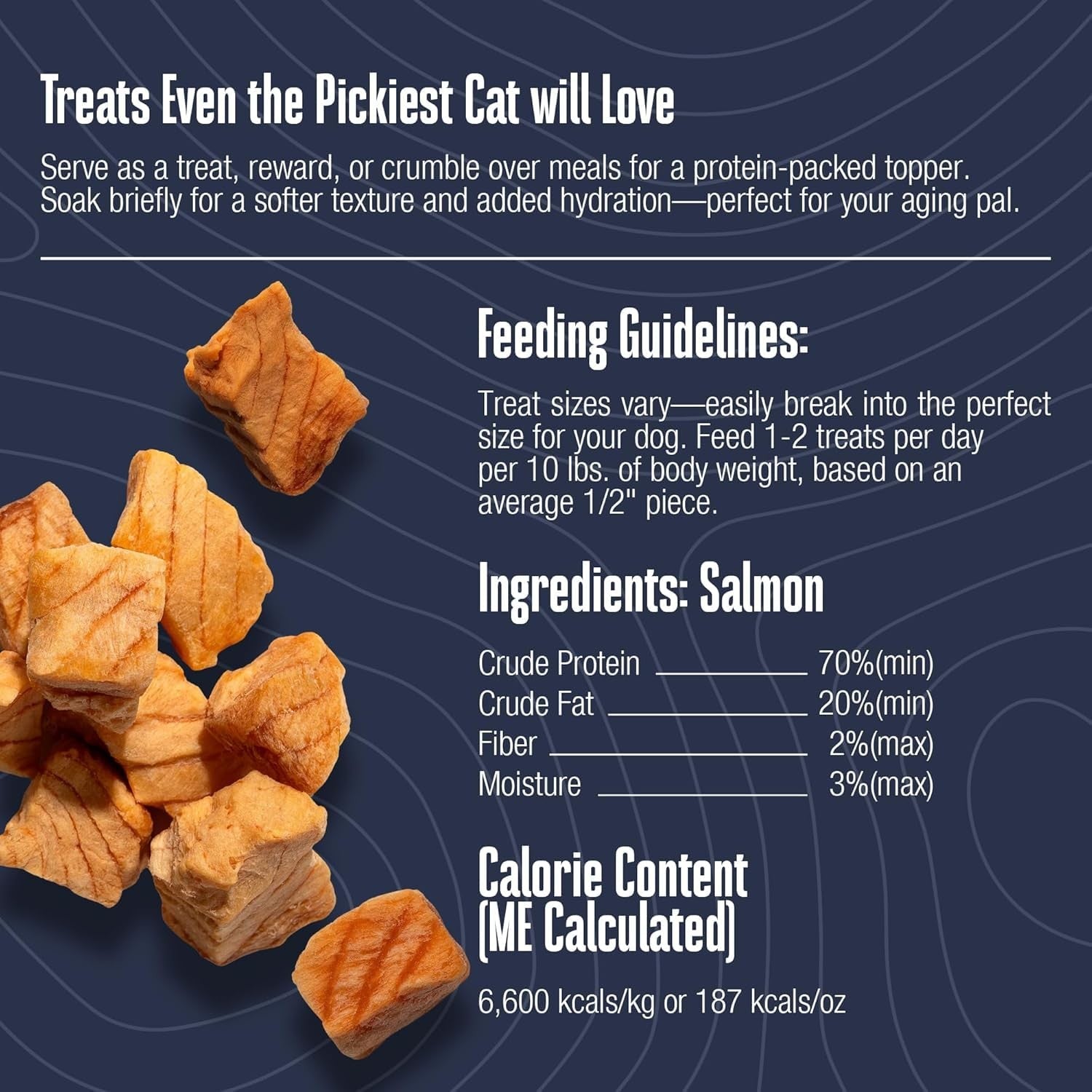 Whole Life Pet Products Whole Life Cat Just One freeze-dried cat treats variety pack with chicken and salmon treats in a resealable bag.