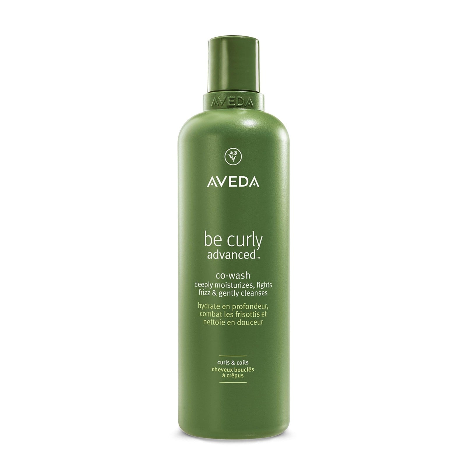 Aveda Be Curly Advanced Co-Wash bottle for curly and coily hair, showing the product label and packaging.