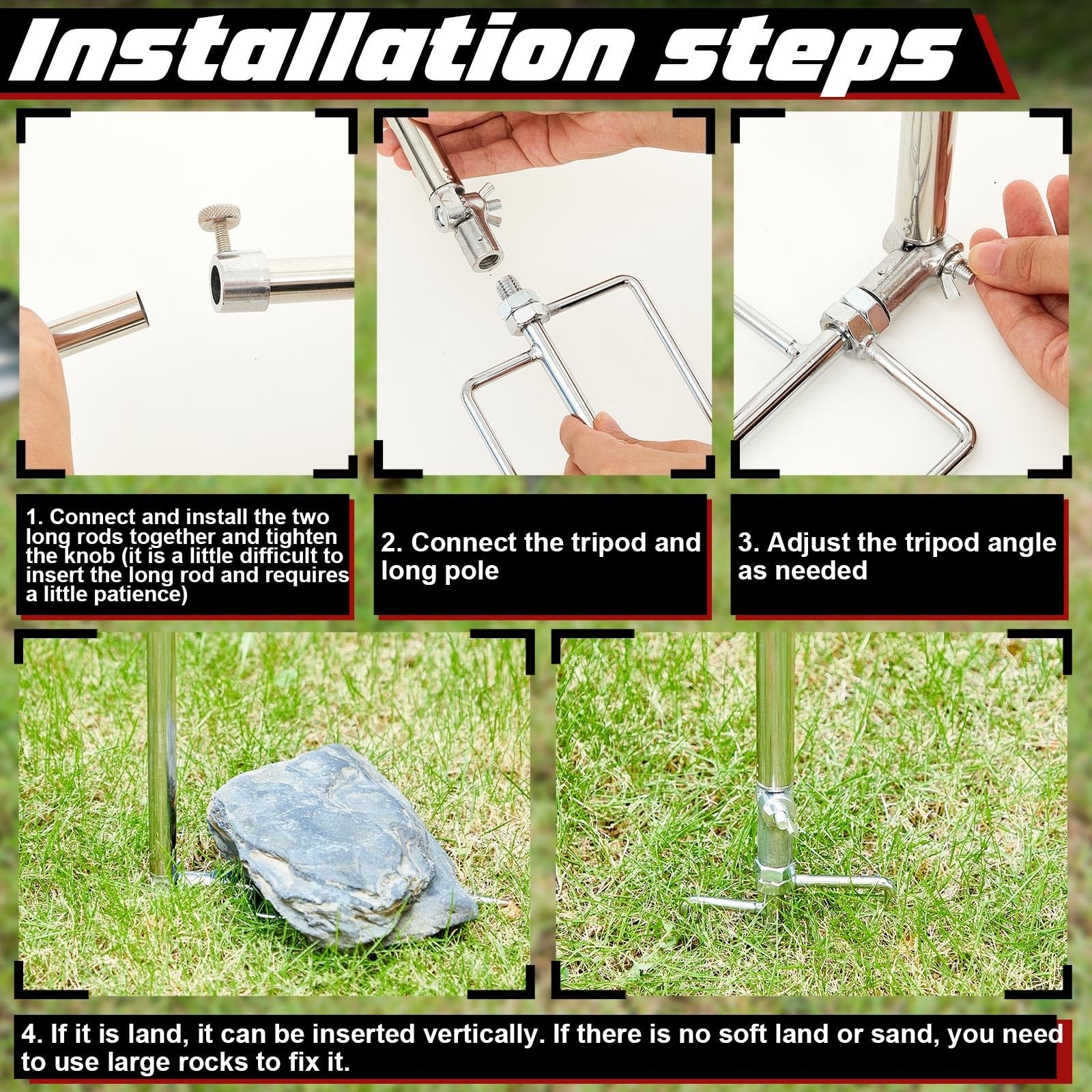 Relaxweex 4-pack trail game camera stands made of thick foldable stainless steel, ideal for outdoor wildlife monitoring.
