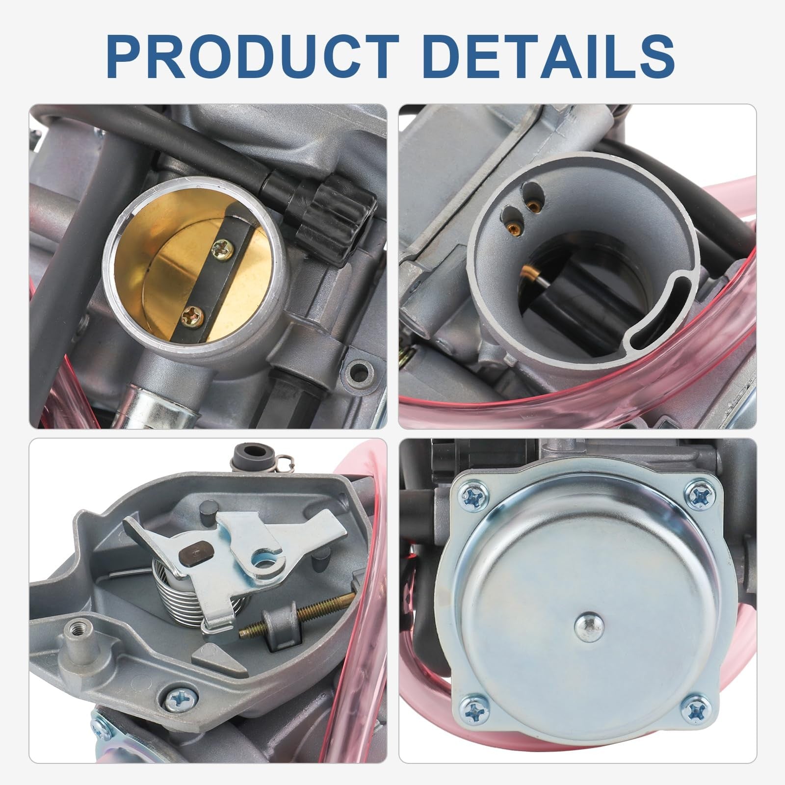 RADHLBNIU carburetor for Arctic Cat 250 and 300 ATV, showing the detailed metal component with inlet and outlet ports.