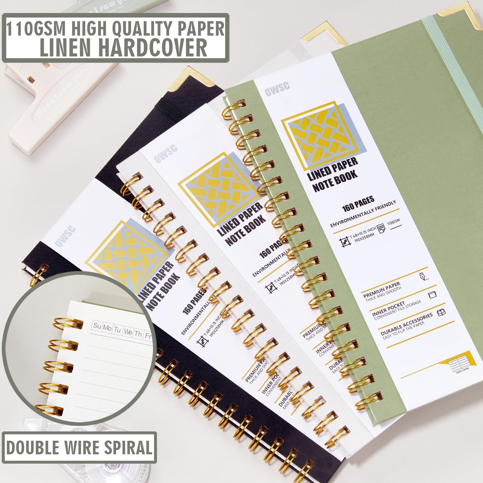 OWSC lined spiral notebook with 110 GSM paper, 480 pages, B5 size, suitable for college and note-taking.
