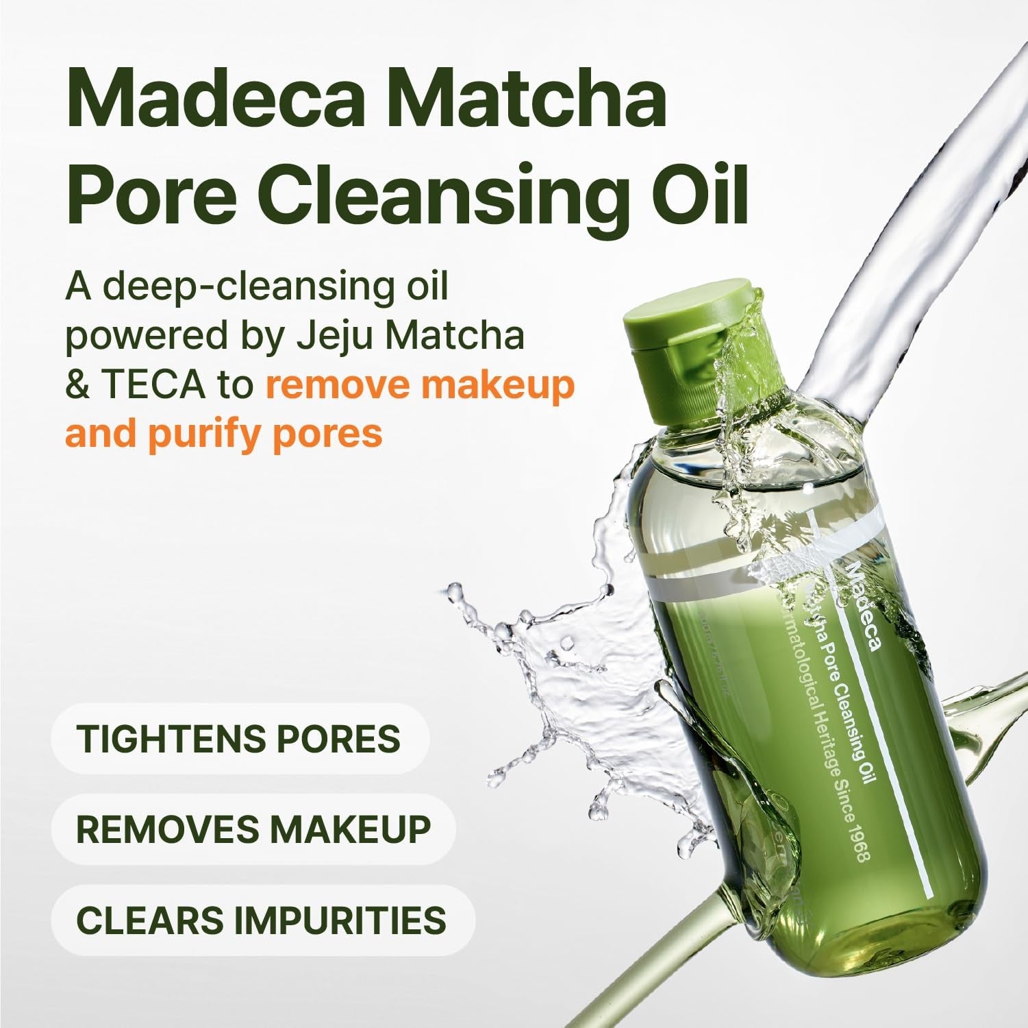 CENTELLIAN 24 Madeca Matcha Cleansing Oil bottle, two-tone TECA and Jeju Matcha, 6.76 fl oz, on a clean background