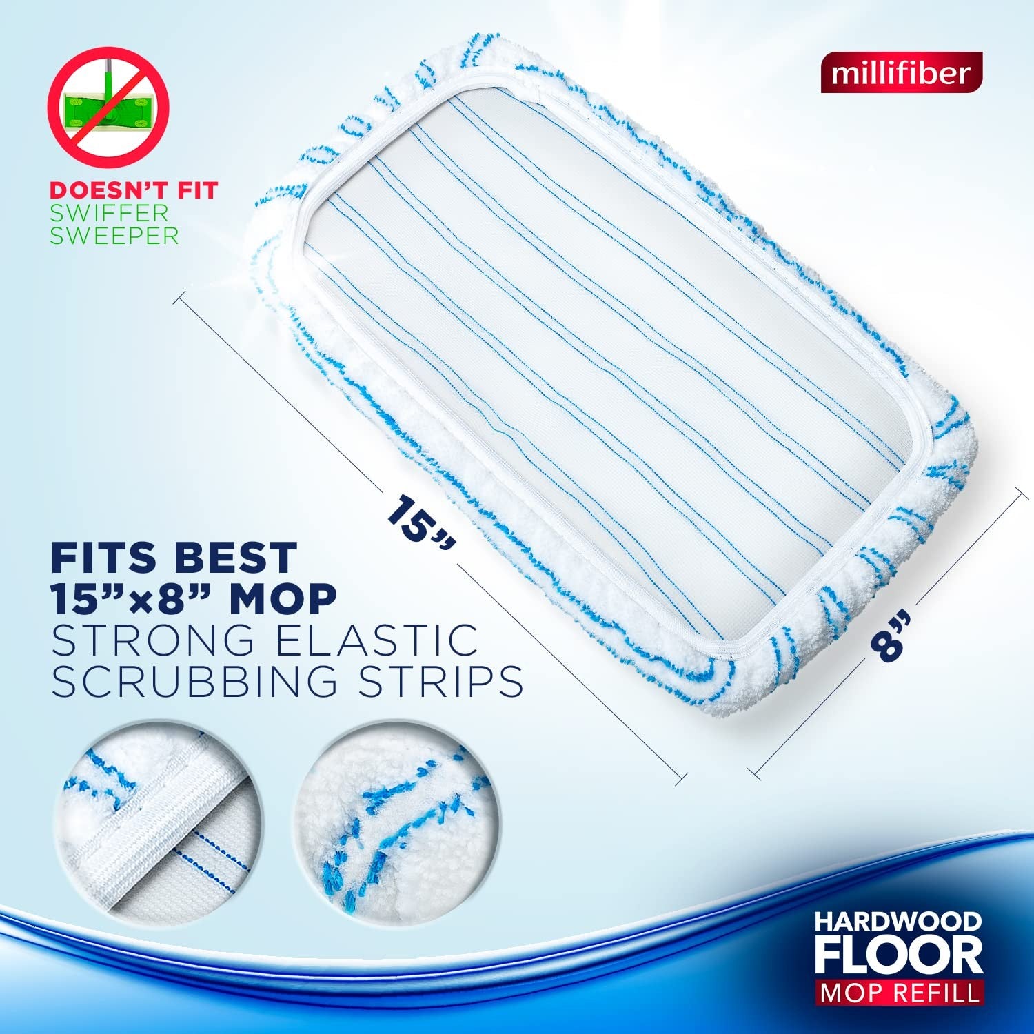 Millifiber microfiber mop refills, 15x8 inches, pack of 3, compatible with O-Cedar microfiber mops, for detailed cleaning.