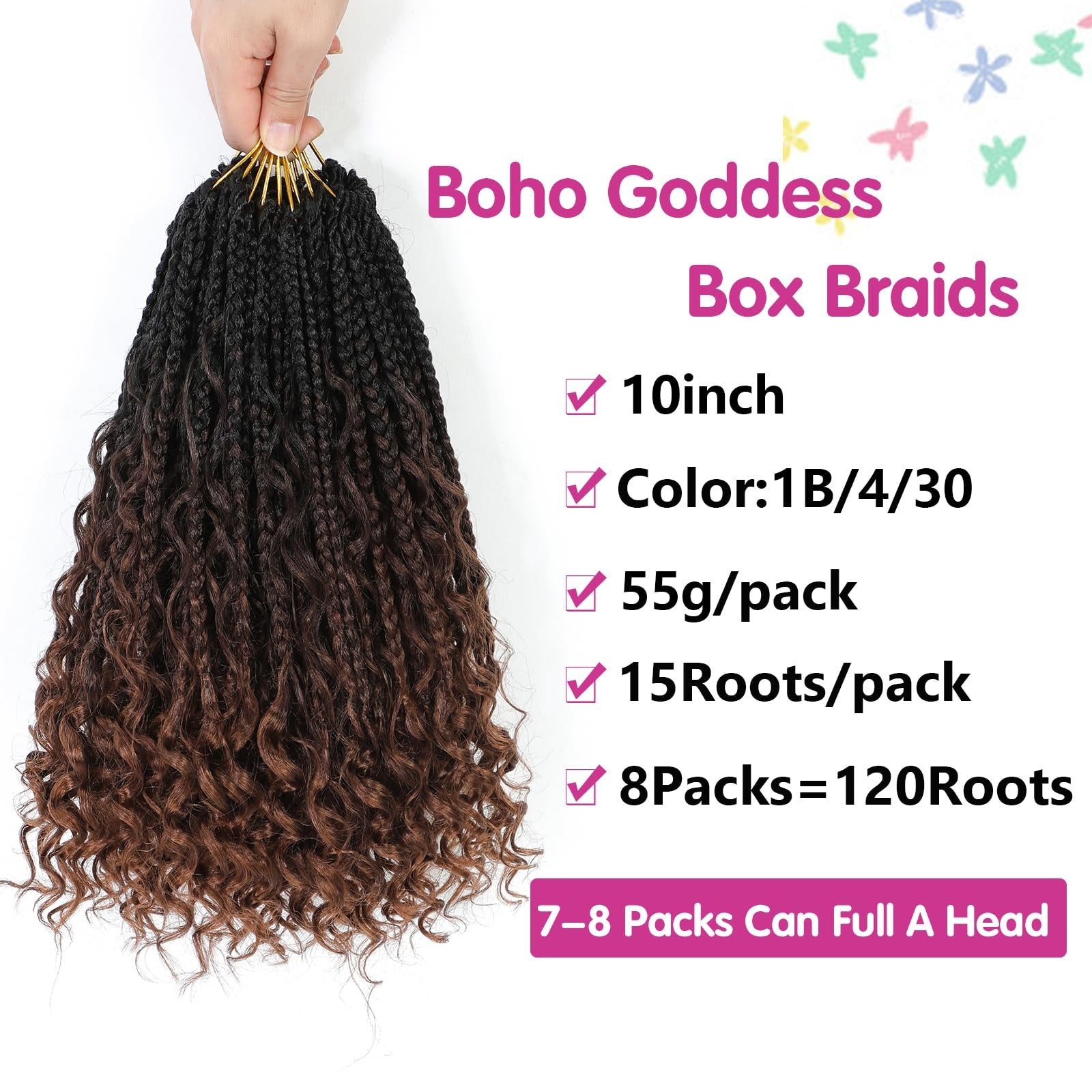 Wodun Goddess Box Braids Crochet Hair, 10-inch pre-looped synthetic box braids for natural protective hairstyle.