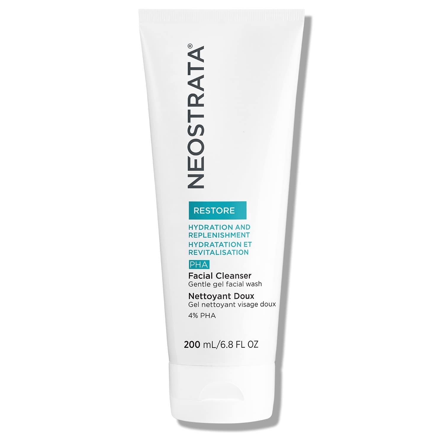 NEOSTRATA PHA Facial Cleanser gentle gel facial wash with soap-free, fragrance-free formula, shown in a clear bottle with a pump.