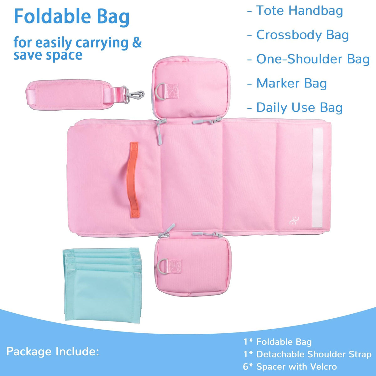 Pink Togood tote handbag designed for marker pens storage, capable of holding up to 160 pens, with a crossbody strap and organized interior.
