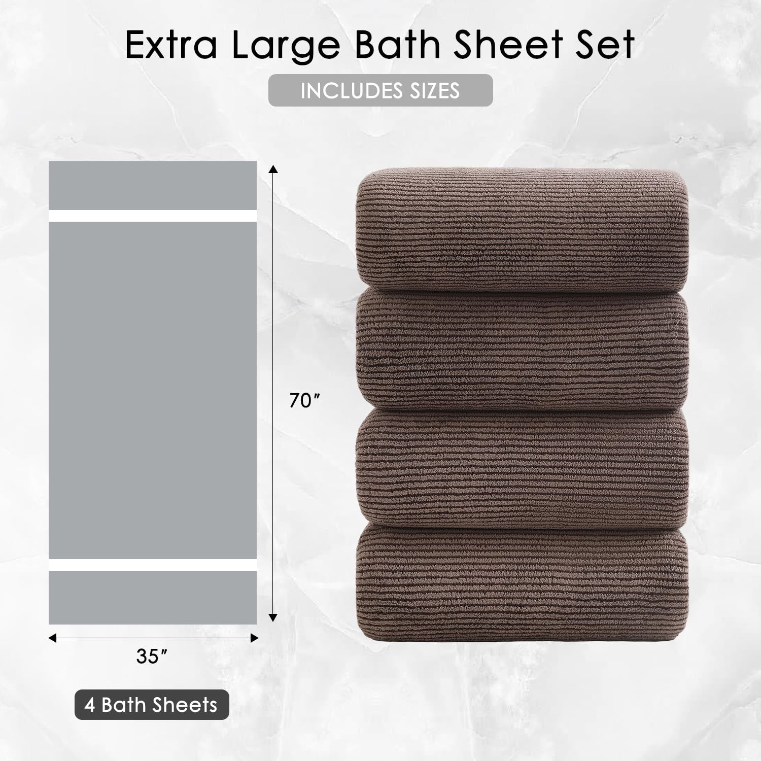 Jessy Home 4-piece oversized bath towel set with ultra-soft, plush texture, shown stacked on a bathroom counter.
