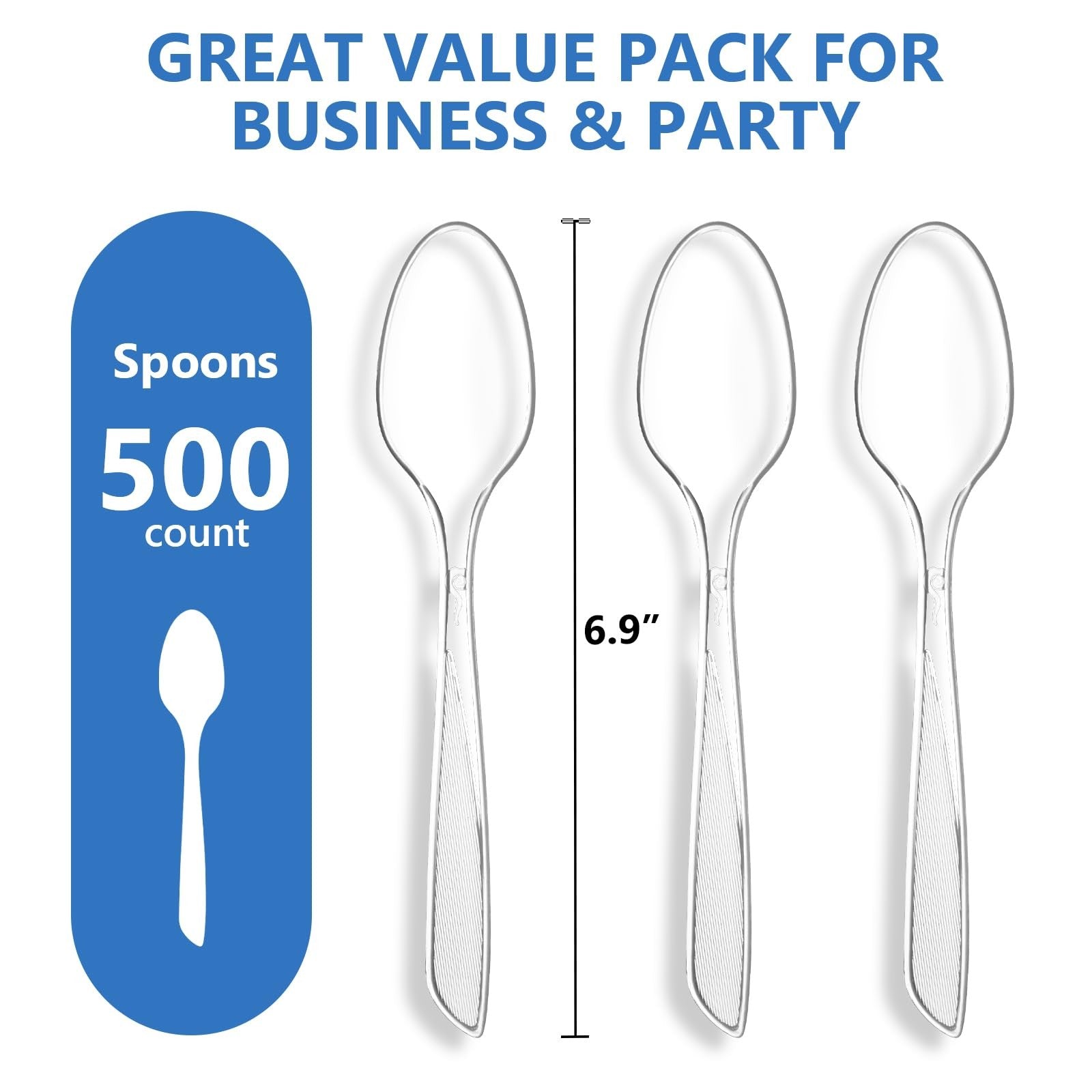 SACATR 500-pack heavy-duty clear plastic spoons, BPA-free, heat-resistant disposable spoons for food and catering use