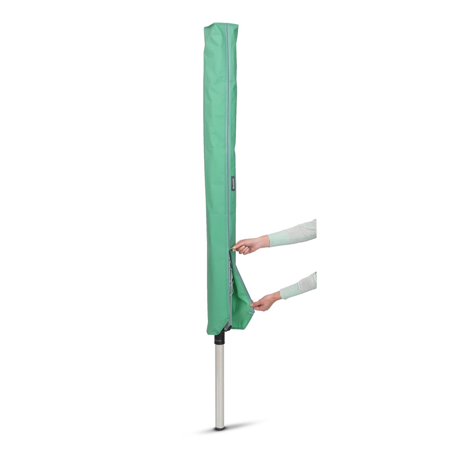 Brabantia Lift-O-Matic outdoor 4-arm clothesline with 197ft line, height adjustable and foldable for outdoor laundry drying.