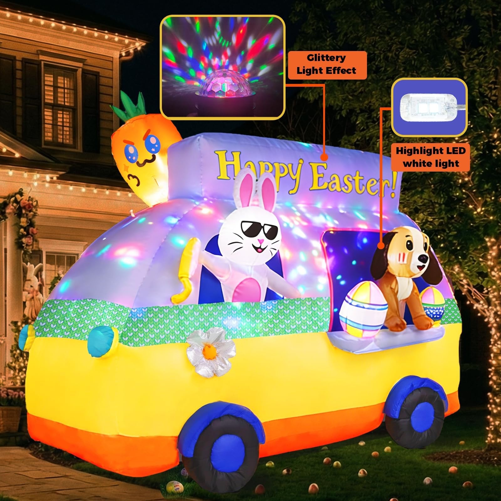 Giftfind 7.3ft Easter inflatables outdoor decorations featuring a bunny and dog for festive holiday yard display.