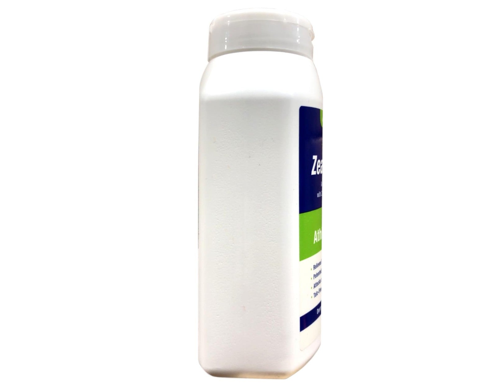 Unbranded Zeasorb Super Absorbent Powder antifungal treatment for athletes foot, 2.5 oz container with powder inside.