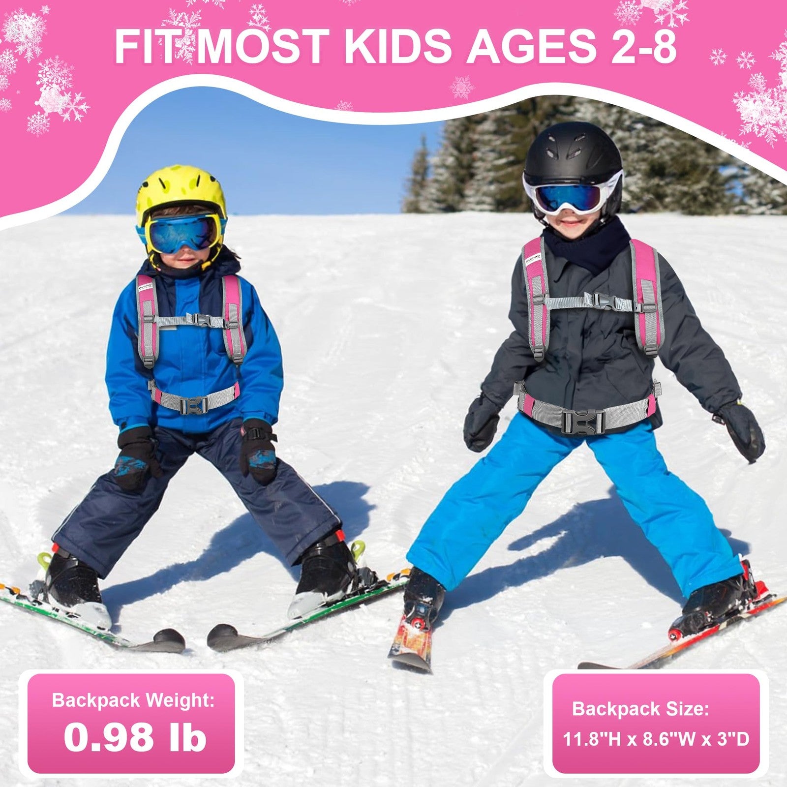 Dachgo kids ski and snowboard harness with adjustable leash and removable seat for safety and support on snowy slopes.