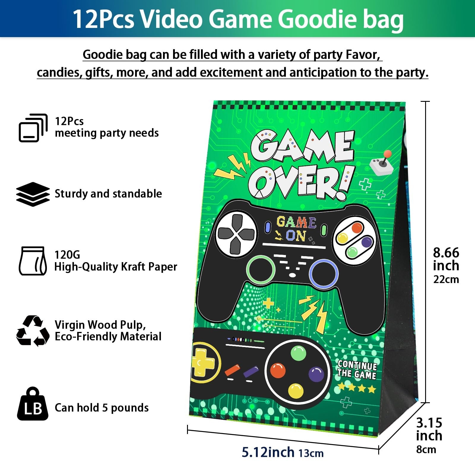 We1stdsee 158-piece video game party favors kit with gamer goodie bags and toys for 12 guests, perfect for gaming-themed celebrations.