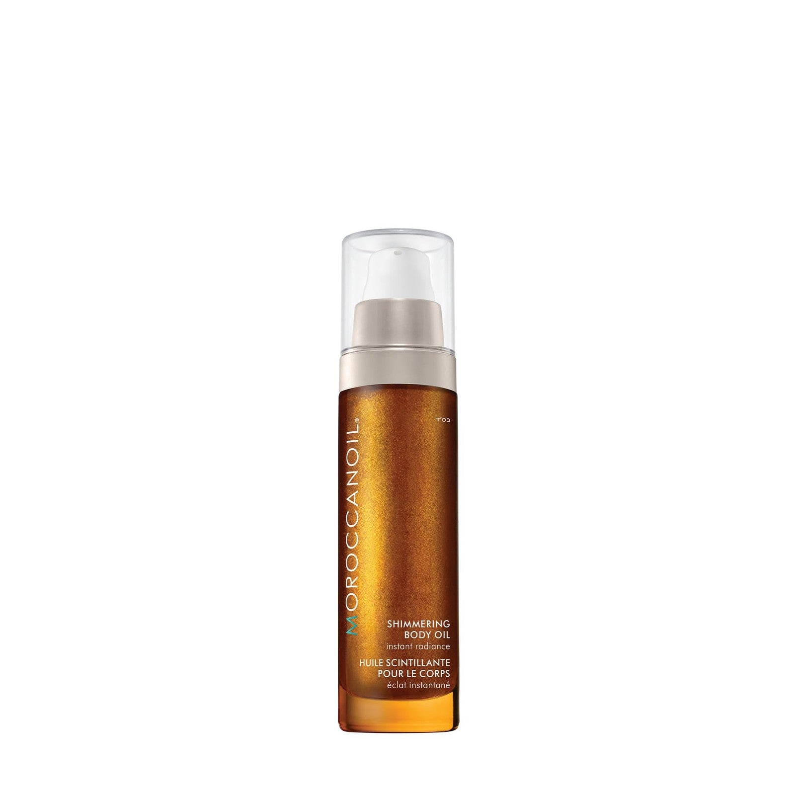 Moroccanoil Shimmering Body Oil in 1.7 fl oz bottle, featuring a sleek container with shimmering finish and dropper applicator.