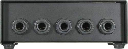 Galaxy Audio JIB/S 4-Way Splitter connected to audio cables, showing multiple output ports for professional audio signal splitting.
