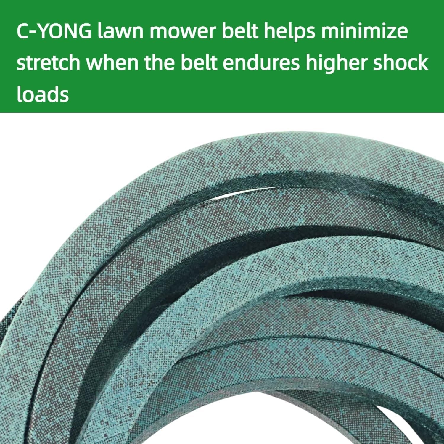 Unbranded C-Yong 5/8 x 159 5/8-inch deck belt for Kubota K5639-36710 54-inch mower deck, showing the rubber belt laid flat.