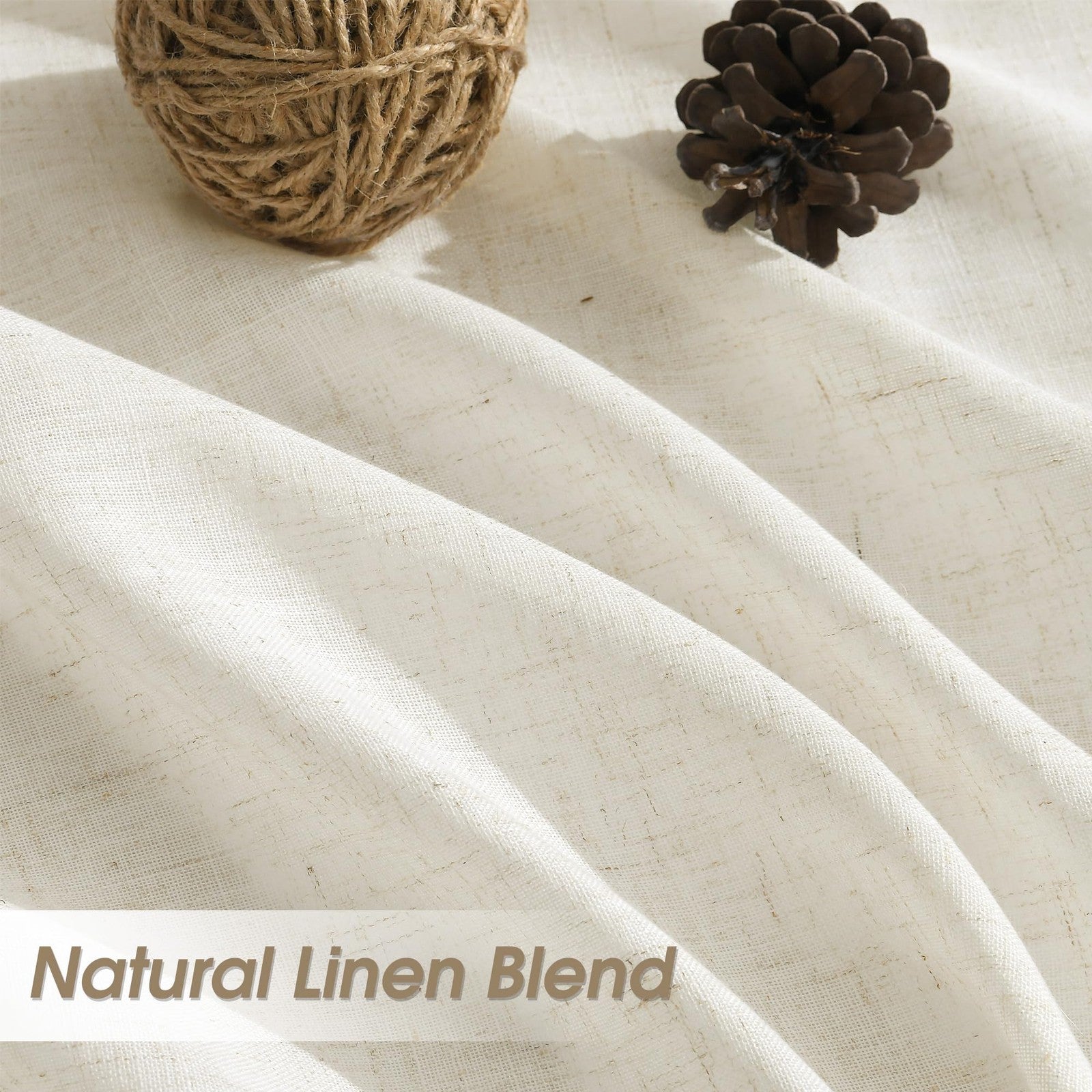 Nanspring Natural Extra Long Linen Curtains, 144-inch length, showing soft beige fabric hanging to provide privacy and elegant decor.