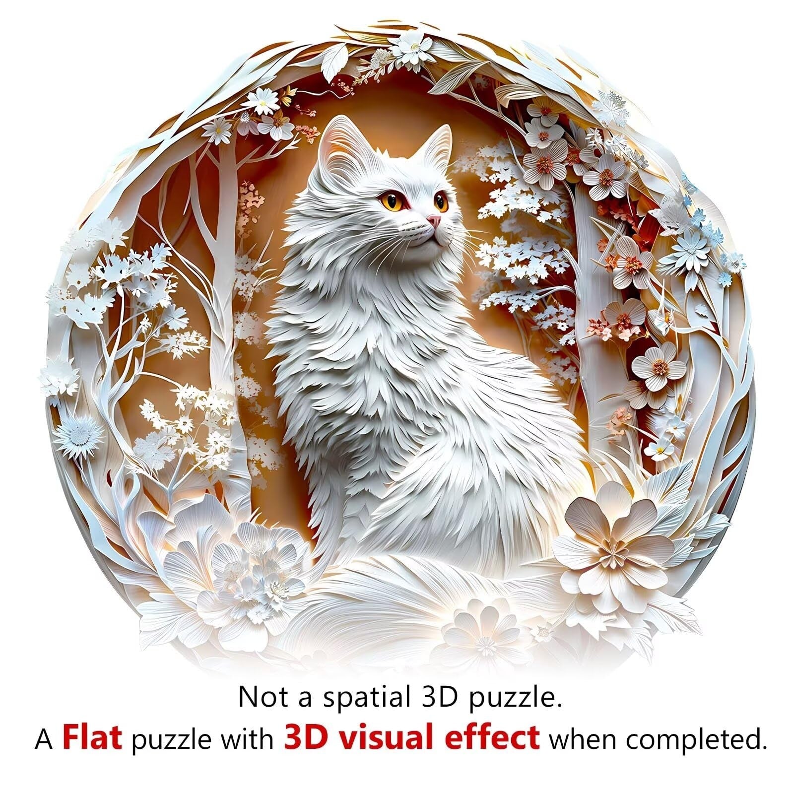 Jollitot 3D wooden cat puzzle for adults, 300-piece animal-shaped Jigsaw puzzle with intricate wooden design and detailed cat shape.