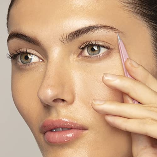 Tweezerman Tea Rose Brow Sculpting Set includes tweezers, spoolie, and brow brush on a white background.