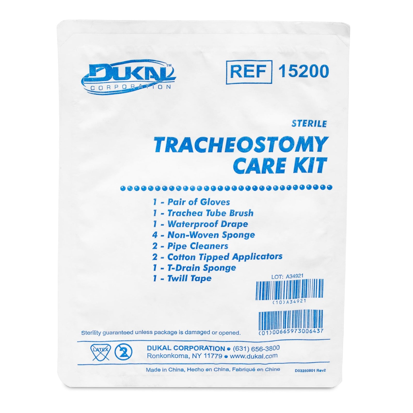 Sterile Dukal Trach Care Kit with 20 packs, including trach care supplies for medical use, arranged on a clean surface.