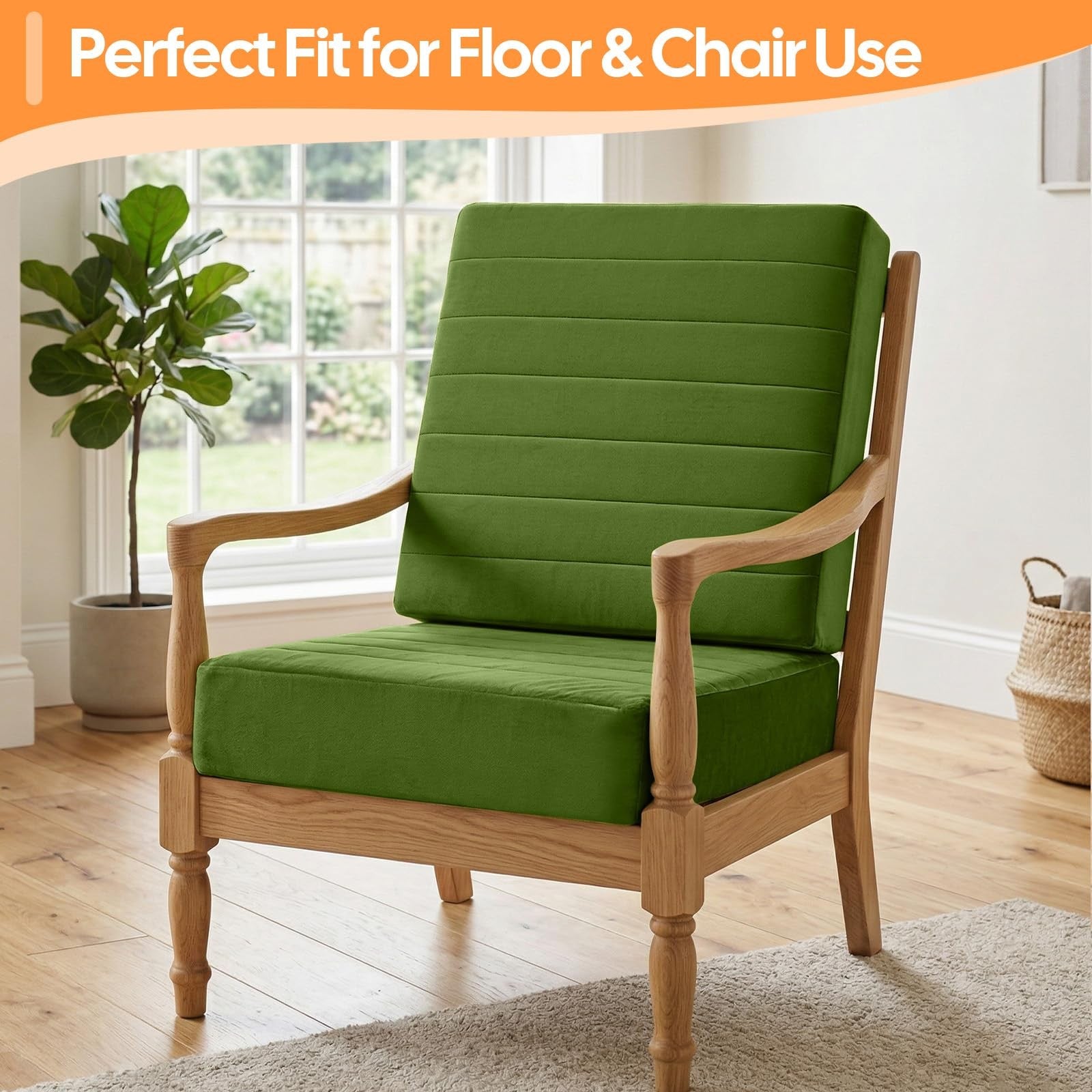 Two sets of large Memorecool square floor pillows for adults and kids, ideal for meditation and casual seating.