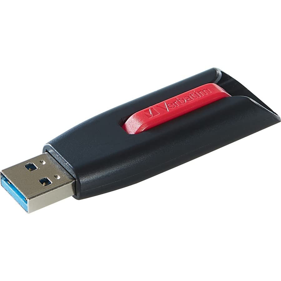 Verbatim Store 'n' Go V3 USB drive with black plastic case and silver cap, shown on a white background.