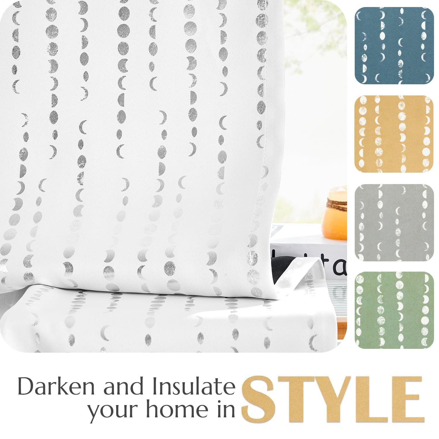 jinchan boho blackout curtains with moon phase print, 108-inch bedroom window curtains featuring celestial moon designs