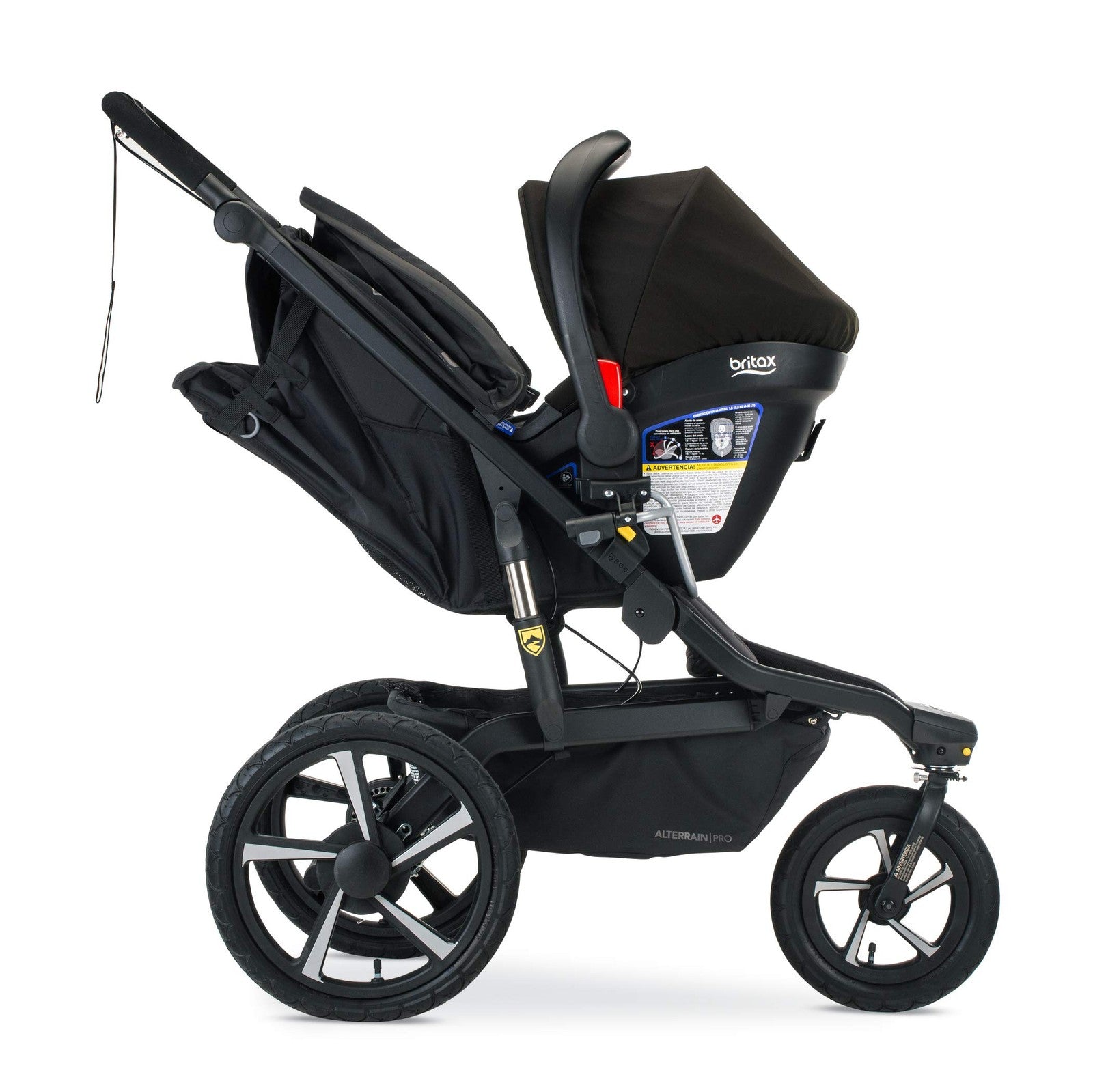 Bob Gear single jogging stroller adapter for Britax infant car seats, compatible with model S12045300, shown attached to stroller.