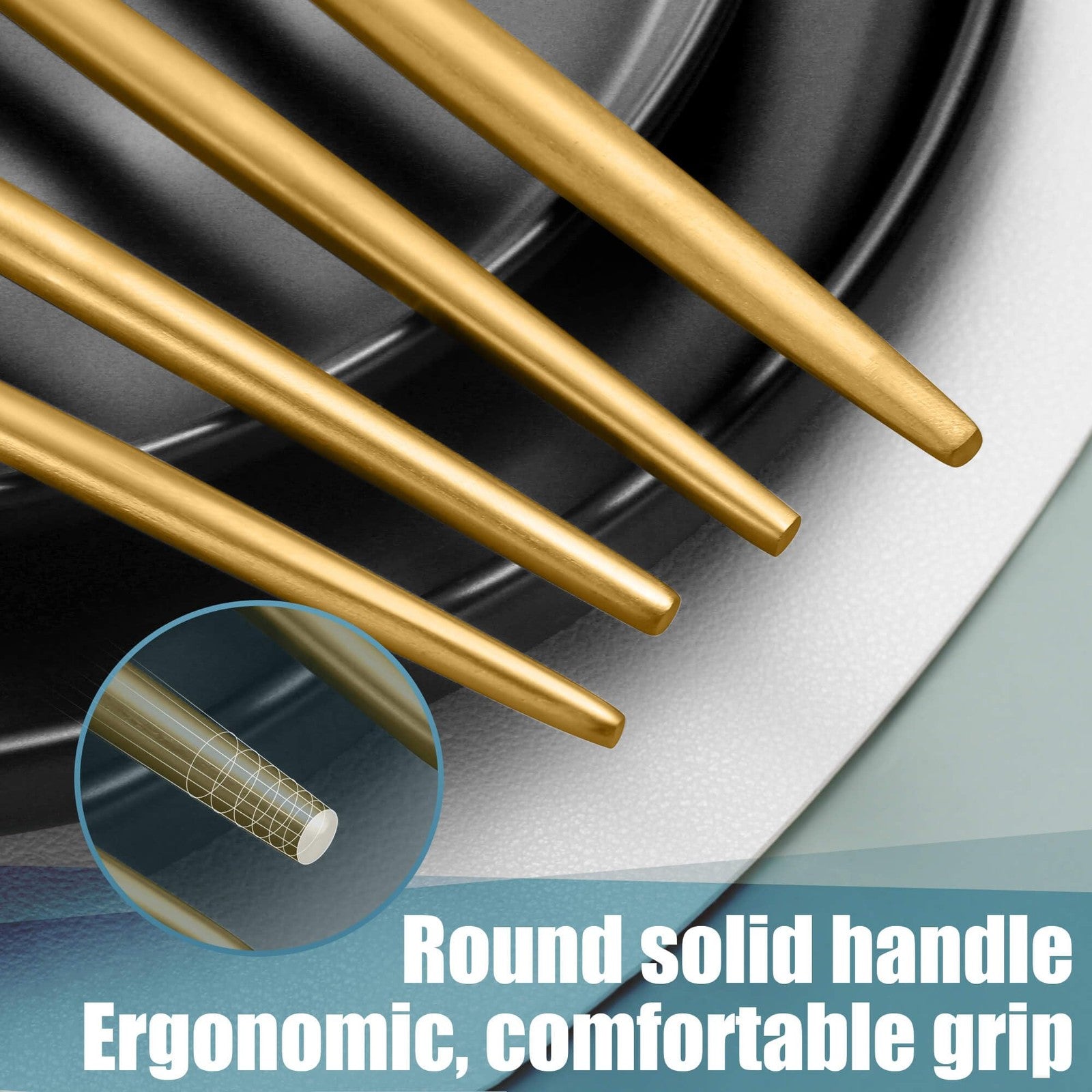 Lemeya matte gold and silver stainless steel cutlery set for four, modern brushed finish flatware for dining.