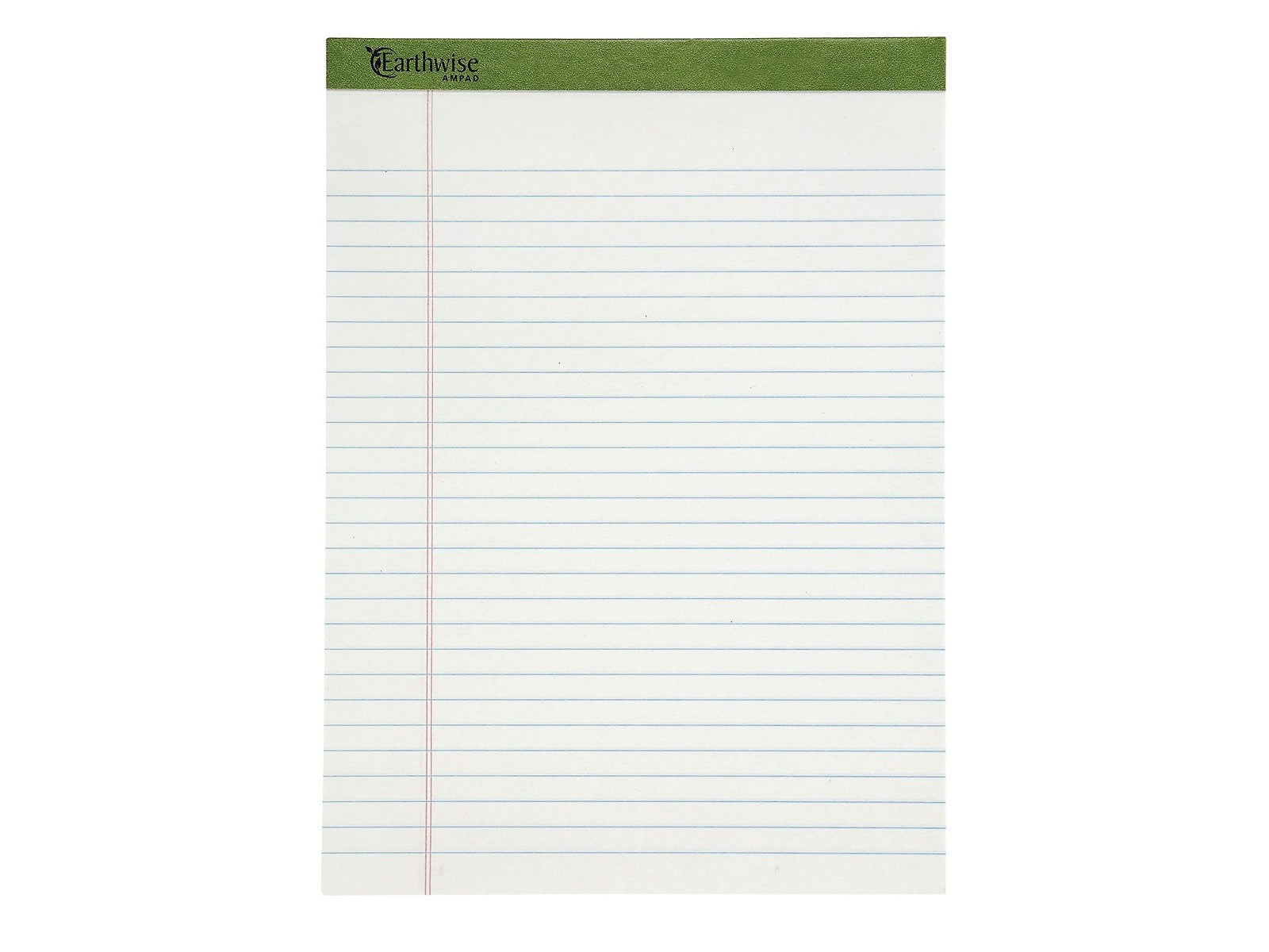 Ampad 100% recycled perforated ruled notepad with 50 sheets, white, 8.5x11.75 inches, showing pages and perforations