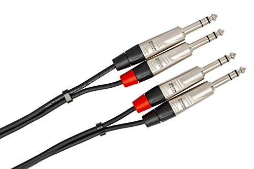 Hosa HSS-005X2 Pro stereo interconnect cable with dual REAN 1/4 inch TRS connectors, 5 feet long, used for audio connections
